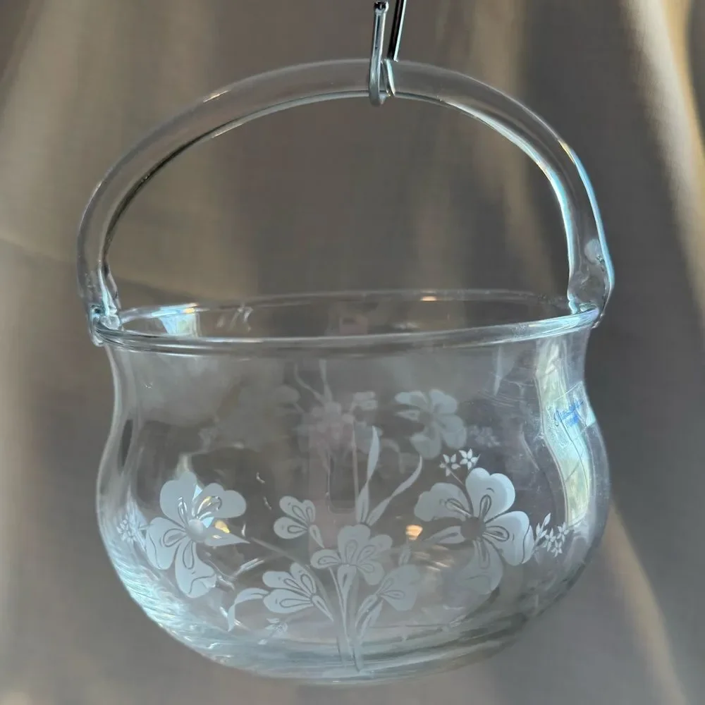 Vintage Stylesetter Handcut Crystal Glass Basket Bowl with Etched Floral Design